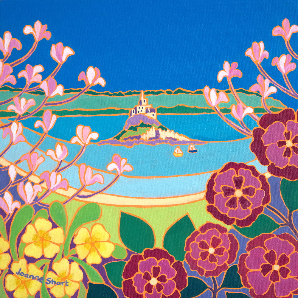 Joanne Short Painting. View through the Magnolias, St Michael's Mount