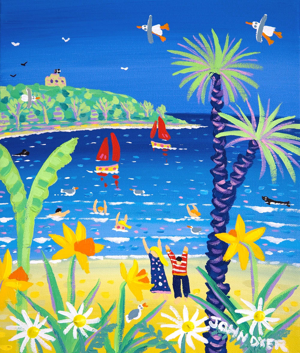 John Dyer Painting. Springtime Dip, Castle Beach John Dyer