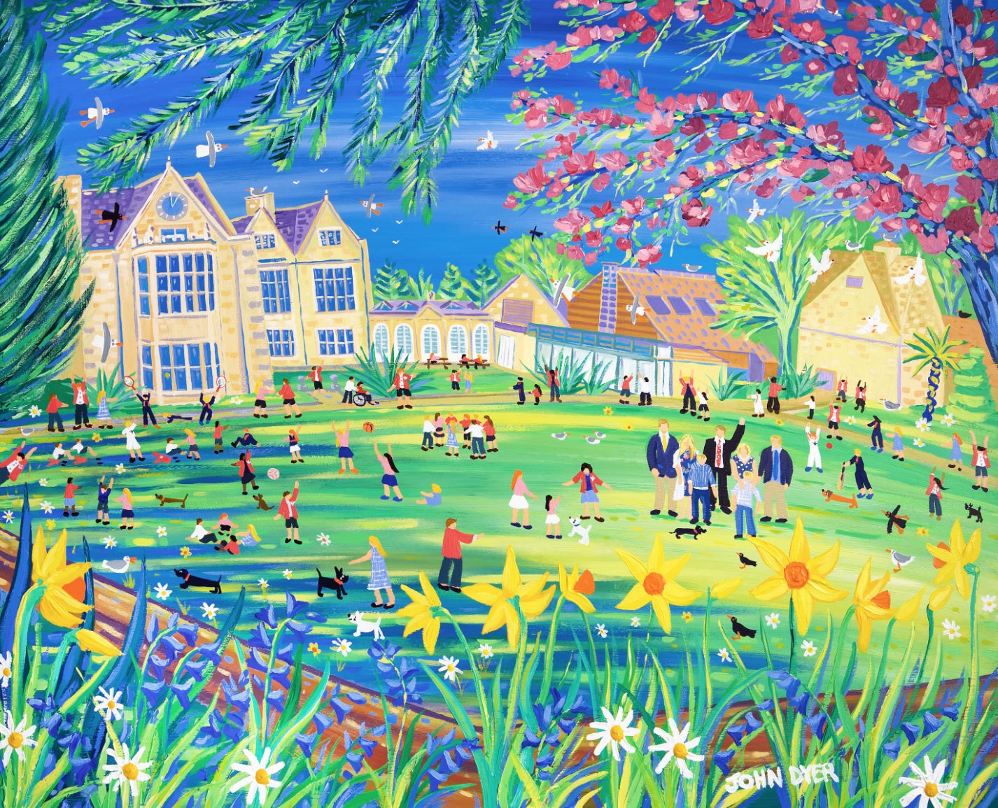 Signed Artist Print by John Dyer. Sun, Fun and Farewell St Hugh’s John Dyer