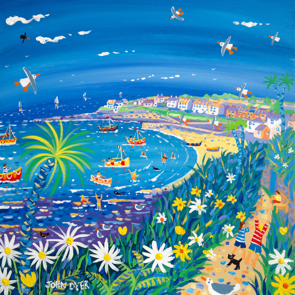 John Dyer Painting. Running to the Beach, Portscatho