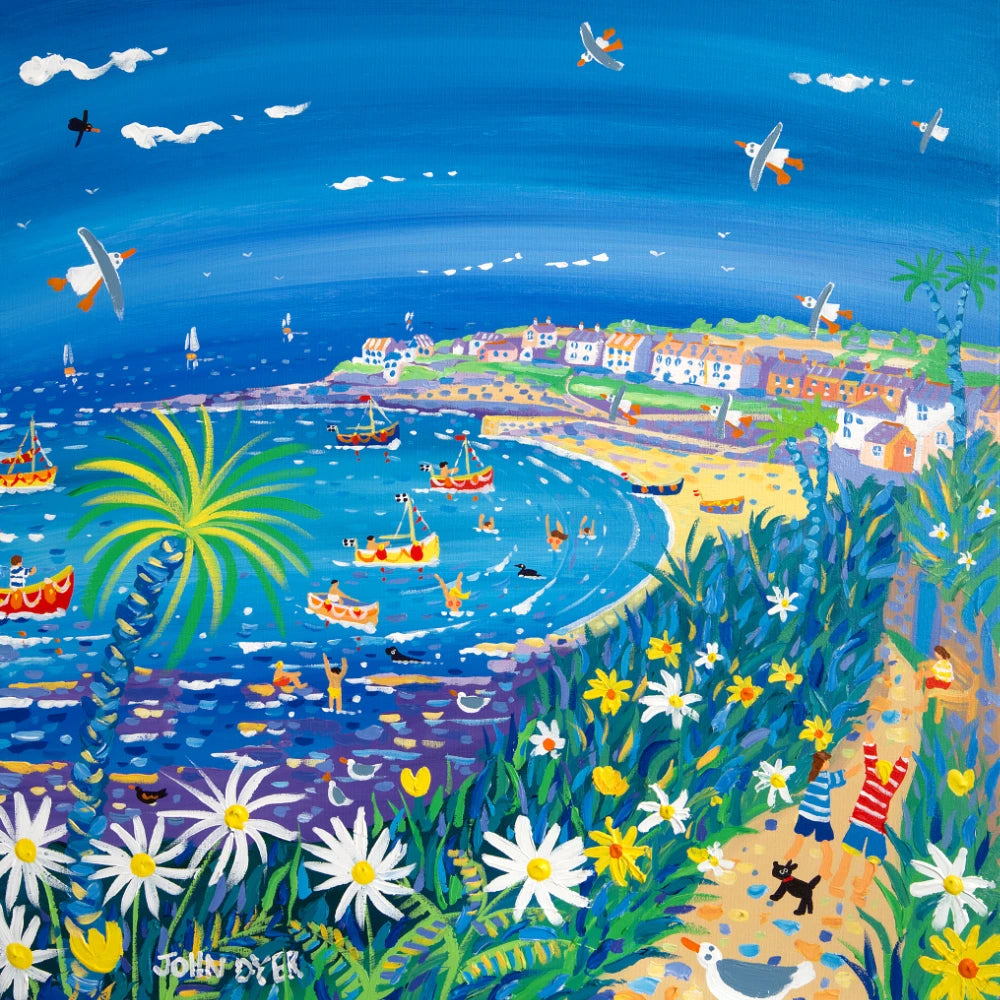 John Dyer Painting. Running to the Beach, Portscatho John Dyer