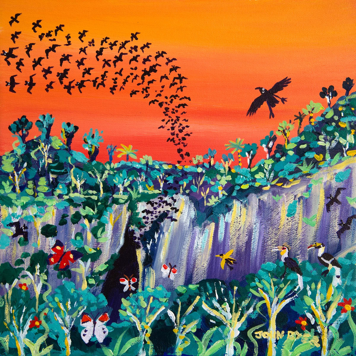 John Dyer Painting. Sunset Bats, Mulu, Borneo John Dyer
