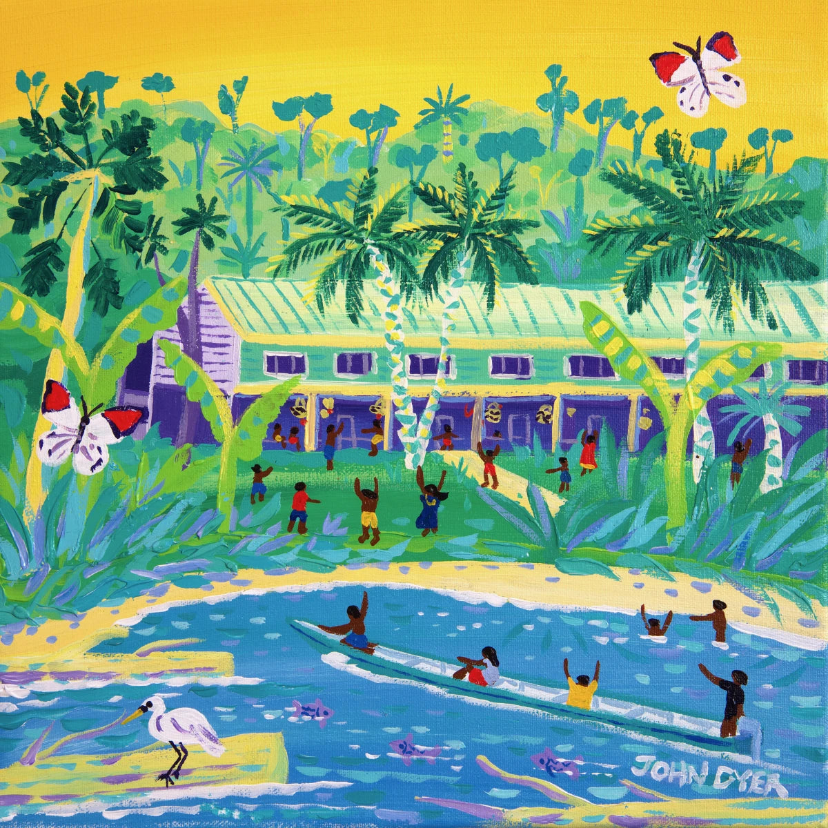 John Dyer Painting. A Penan Tribe Welcome, Long Iman, Mulu, Borneo John Dyer
