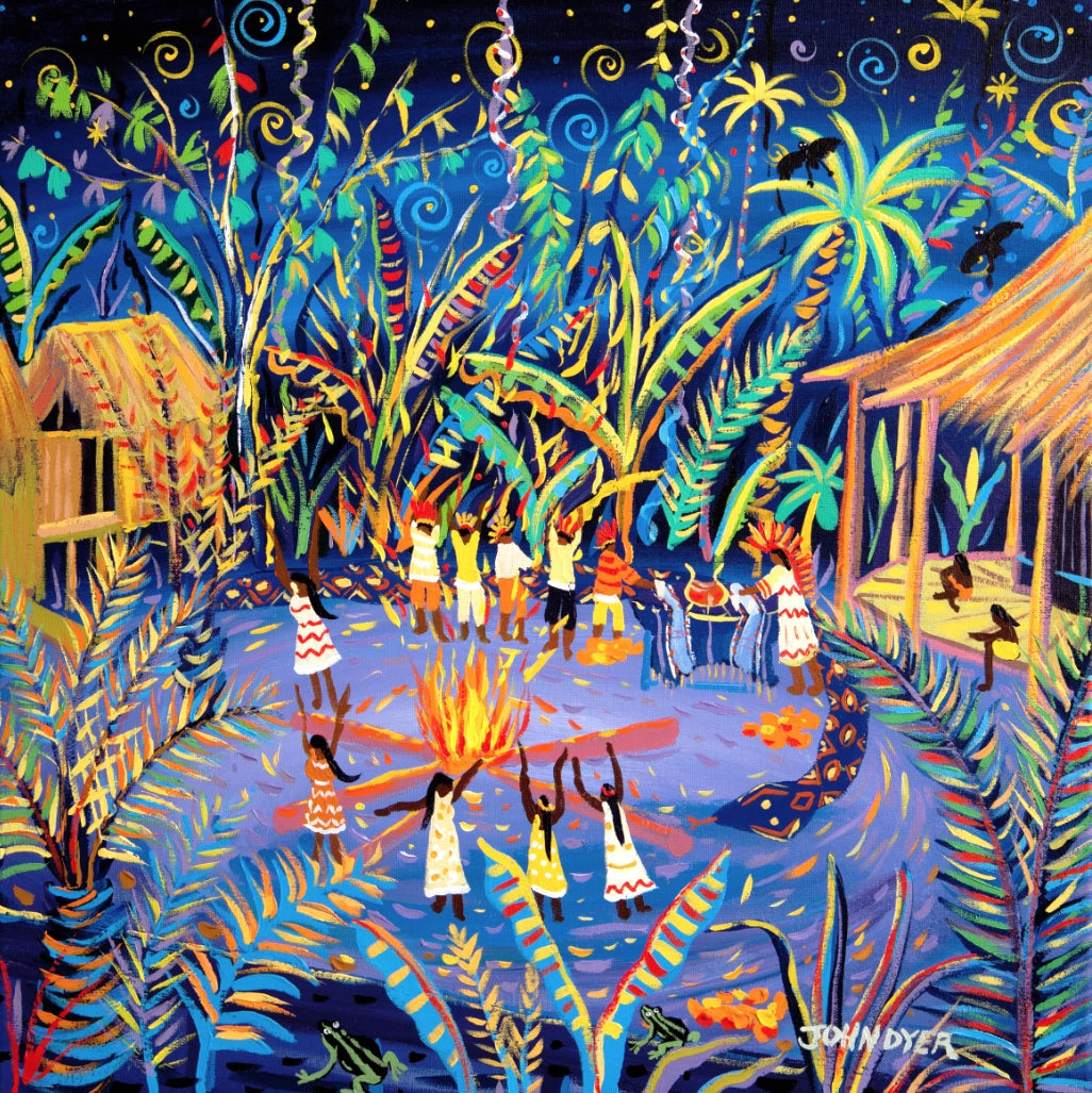 Limited Edition Jungle Print by Environmental Artist John Dyer. 'Yawanawá Tribal Ayahuasca Ceremony, Amazon Rainforest' Animal Art Prints John Dyer