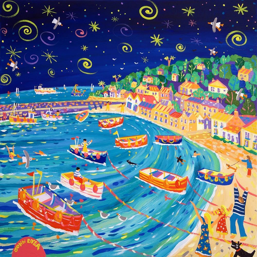 John Dyer Painting. Sparkling Stars, Mousehole Harbour. John Dyer