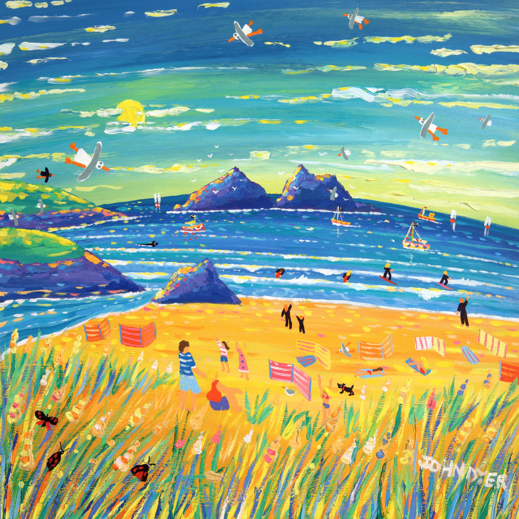 Limited Edition Print by Cornish Artist John Dyer. 'Summer Sunlight, Holywell Bay'. Cornwall Art Gallery Print