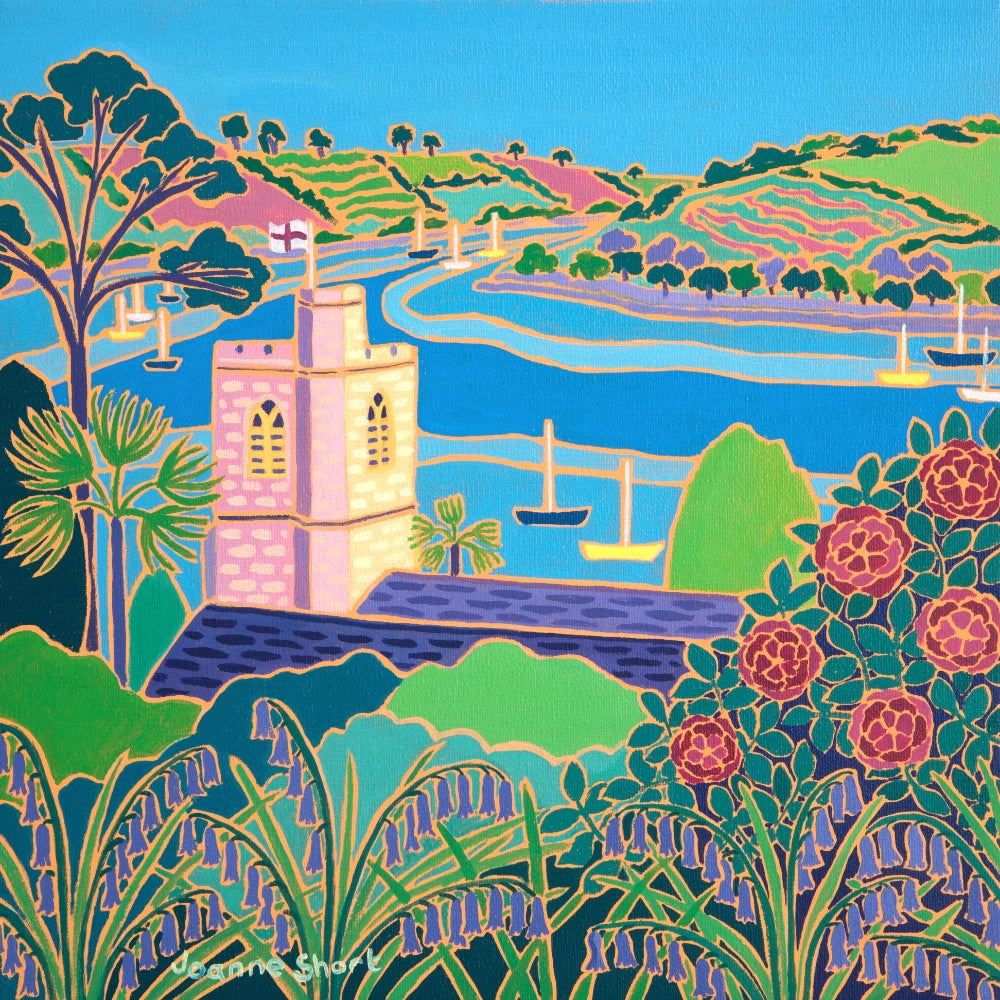 Joanne Short Painting. Looking across the Church, St Just in Roseland. 12 x 12 inches oil on canvas Joanne Short