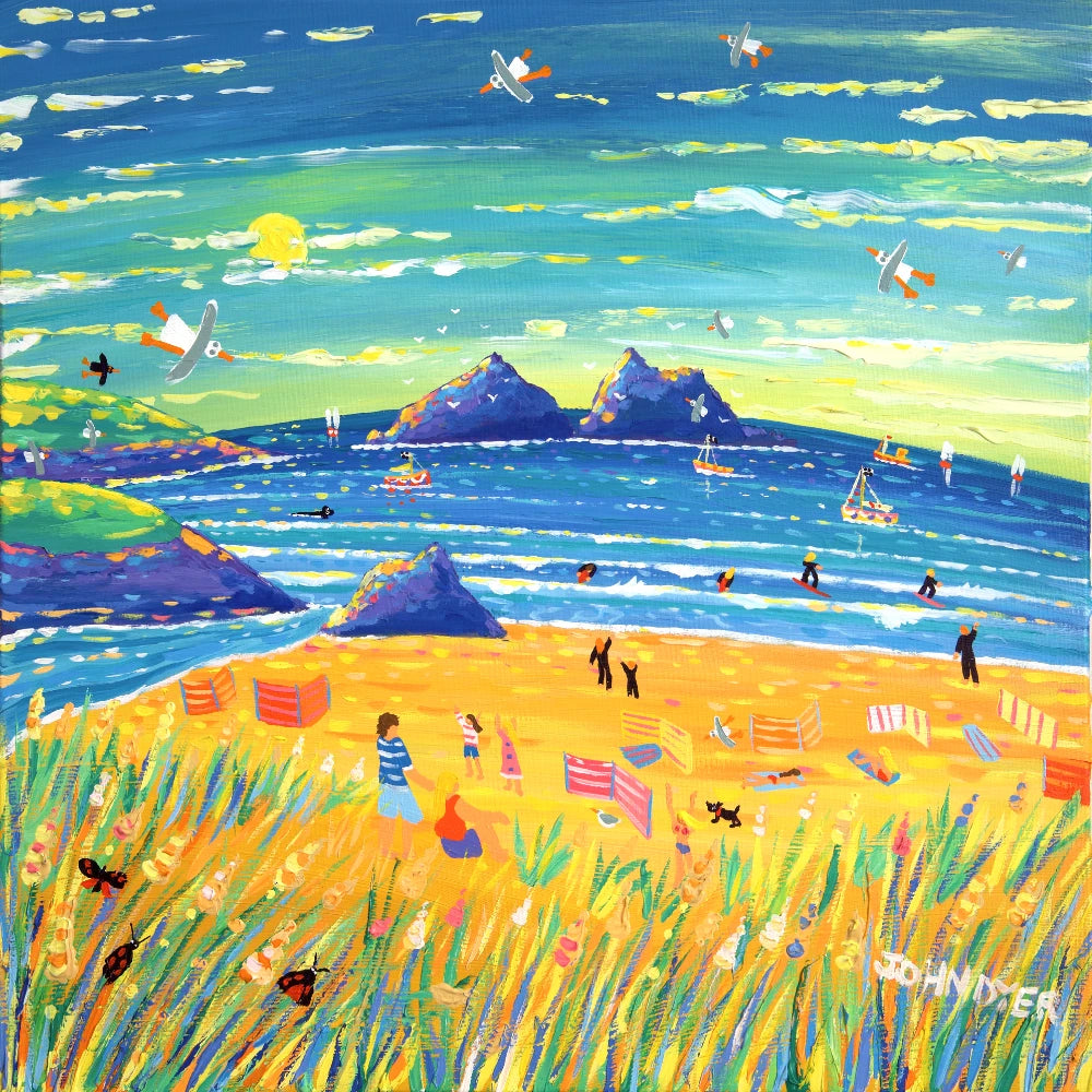 John Dyer Painting. Summer Sunlight, Holywell Bay John Dyer