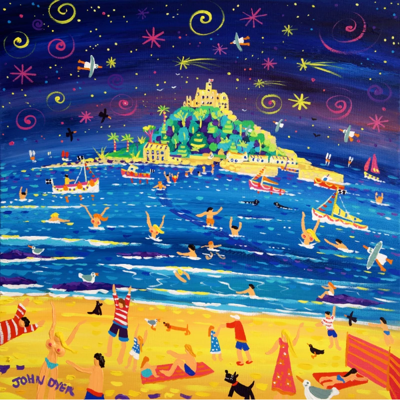 John Dyer Painting. Shooting Stars and Skinny Dippers, St Michael's Mount. John Dyer