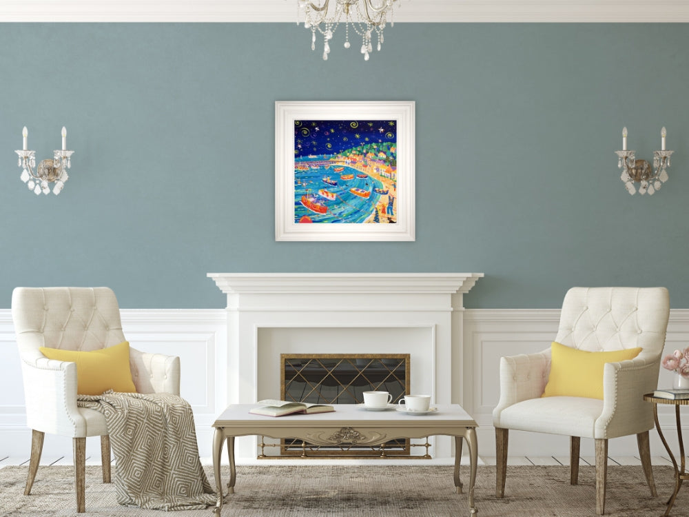 John Dyer Painting. Sparkling Stars, Mousehole Harbour.