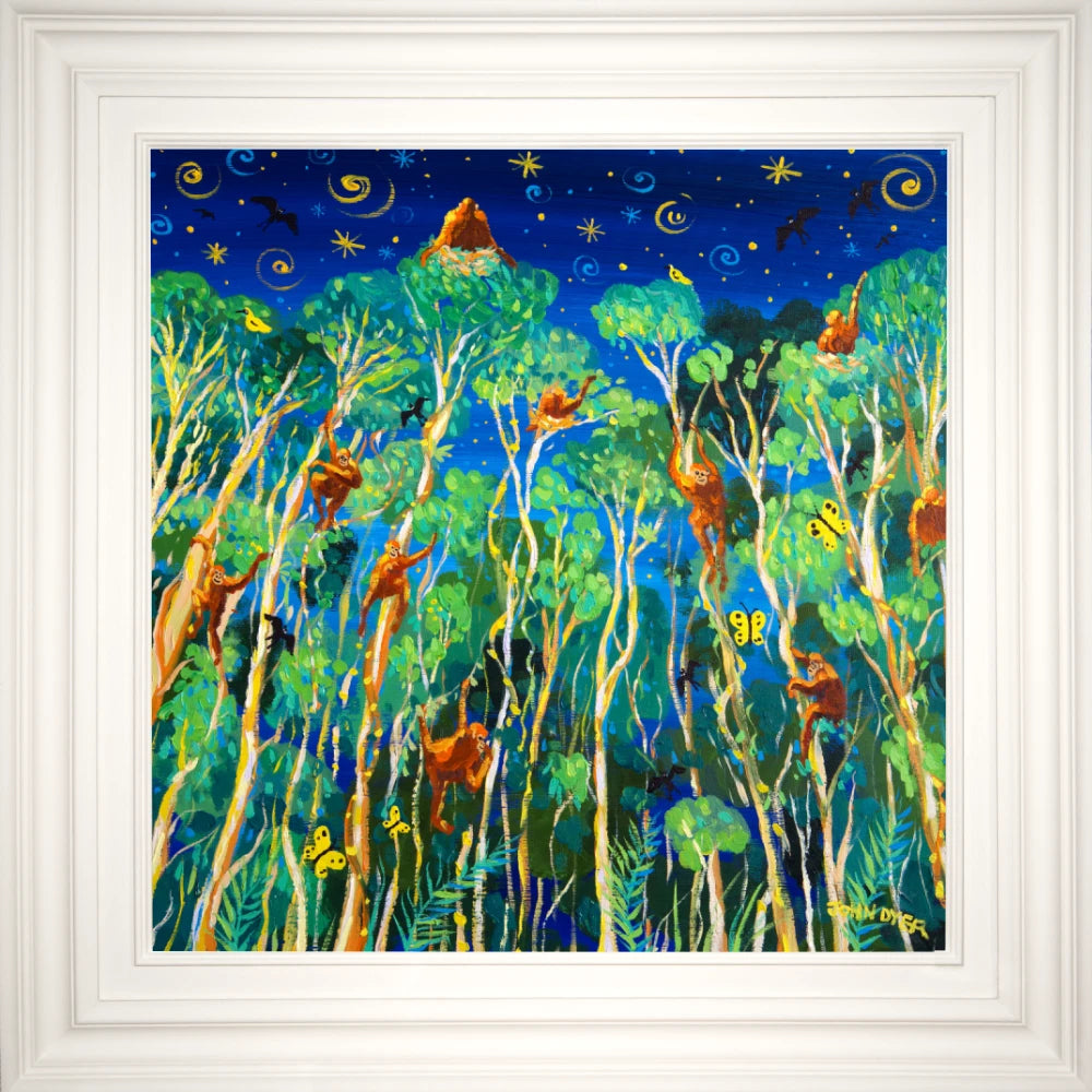 John Dyer Painting. Twilight Orangutans, Borneo John Dyer
