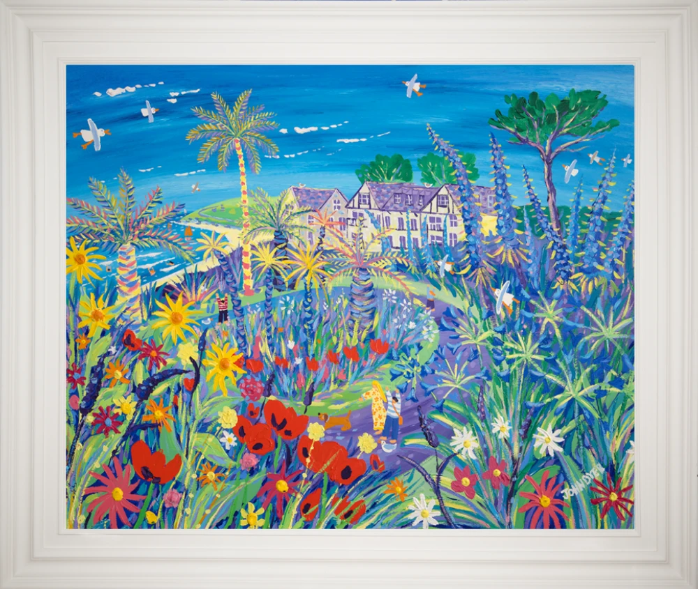 John Dyer Painting. A Wave of Summer Colour, Gyllyngvase Beach, Falmouth John Dyer