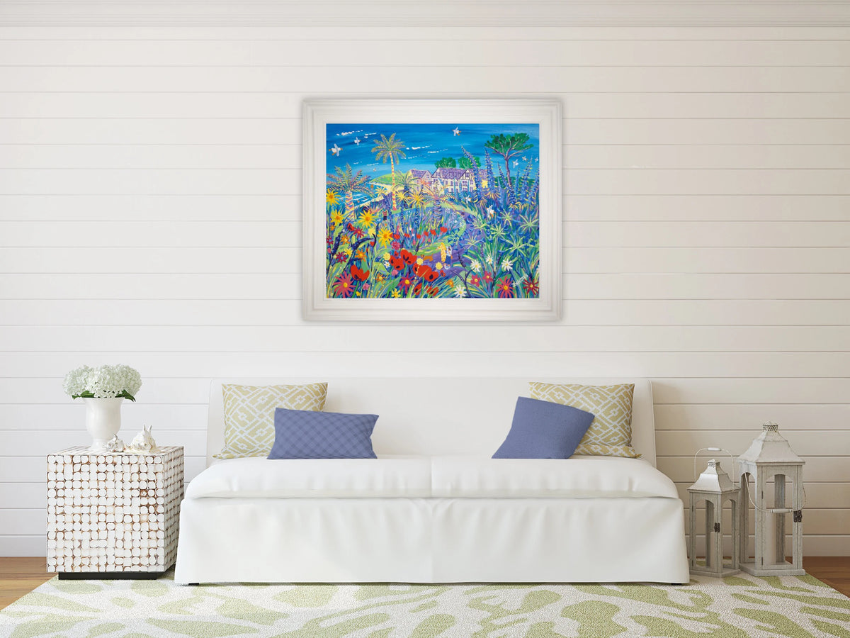 John Dyer Painting. A Wave of Summer Colour, Gyllyngvase Beach, Falmouth John Dyer