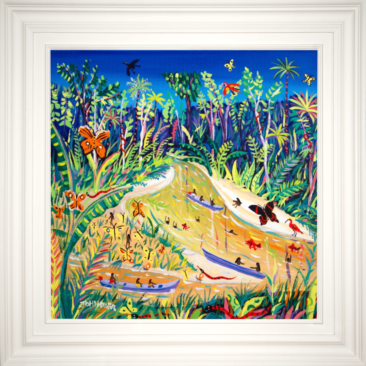 John Dyer Painting. Spiritual Butterflies, Rio Gregório, Amazon Rainforest, Brazil. 24 x 24 inches acrylic on canvas. John Dyer