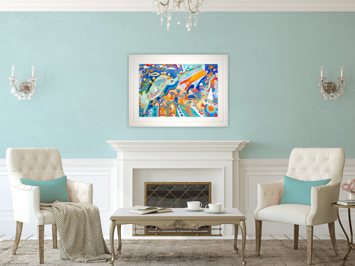 John Dyer Cornwall Painting. 'The Cat Chasing the Rabbit, Cadgwith'. 24x36 inches oil on board. Cornish Art from our Cornwall Art Gallery