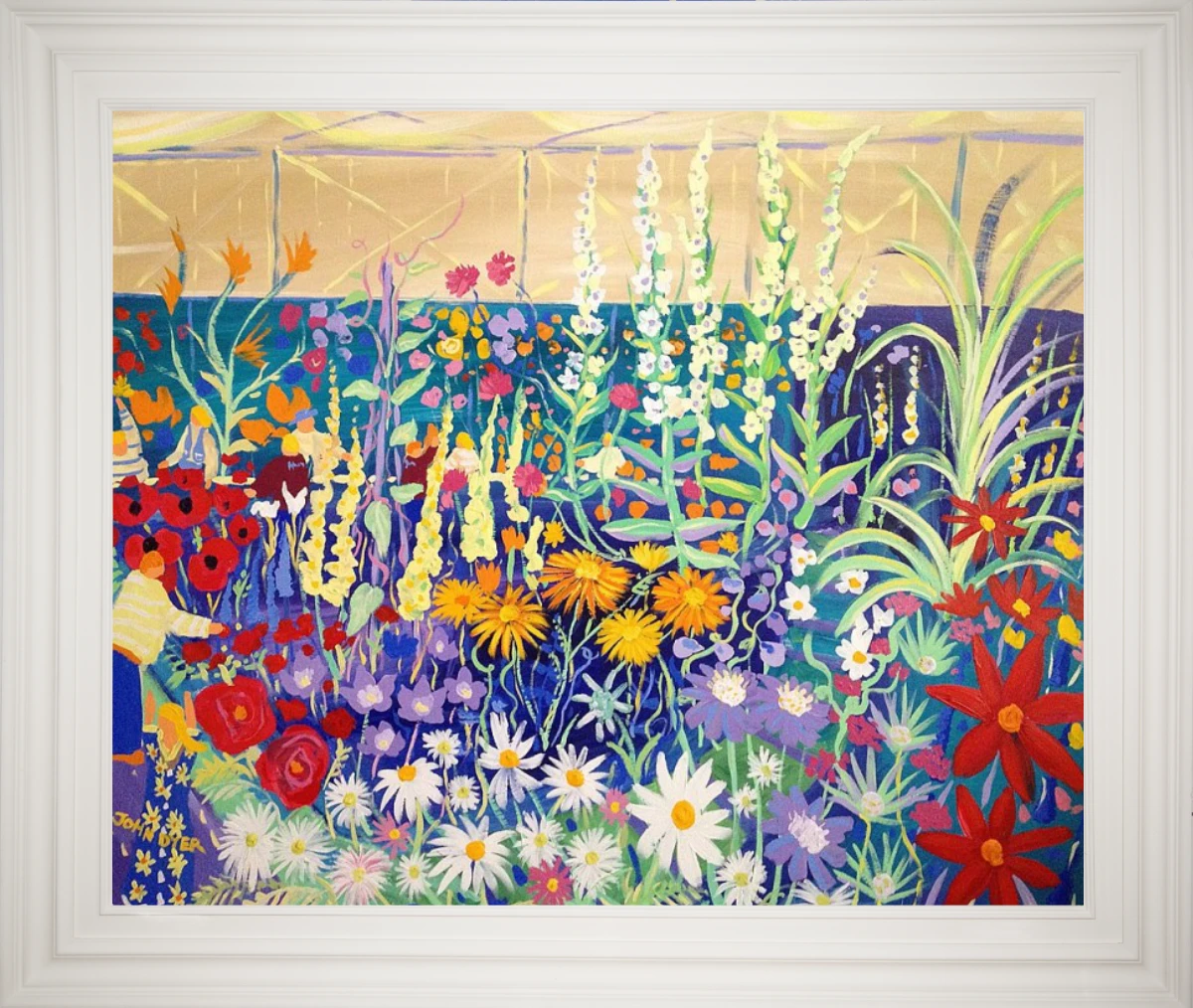 Garden Painting by John Dyer. 'Prize Blooms'. RHS Tent BBC Gardeners' World Live. Cornwall Art Gallery. John Dyer