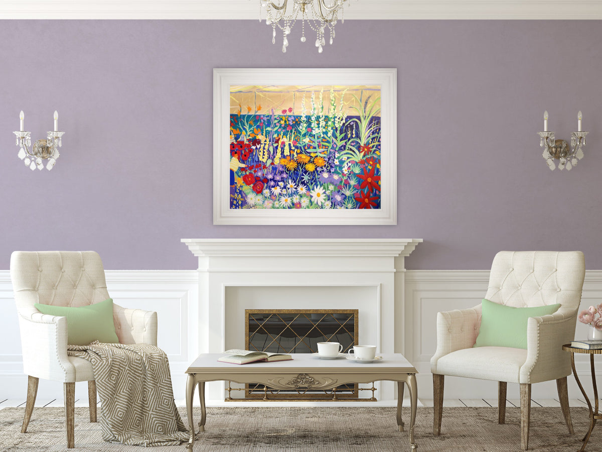 Garden Painting by John Dyer. 'Prize Blooms'. RHS Tent BBC Gardeners' World Live. Cornwall Art Gallery.