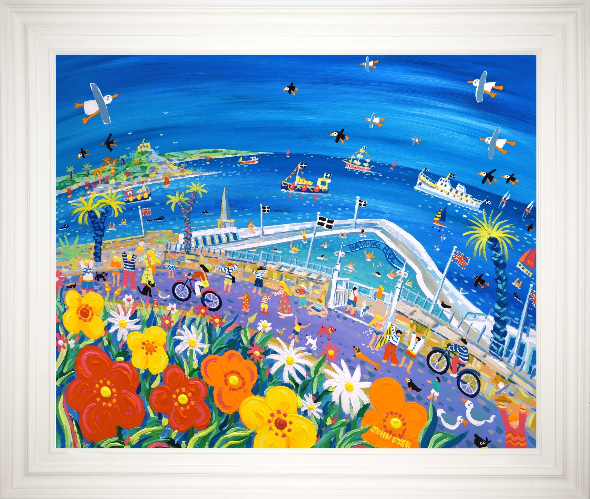 John Dyer Painting. A Day at the Bathing Pool, Penzance John Dyer