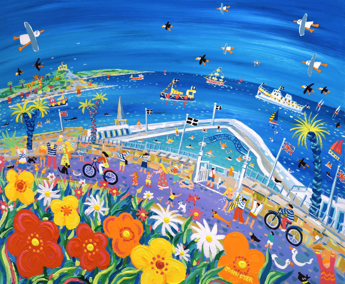 John Dyer Painting. A Day at the Bathing Pool, Penzance John Dyer