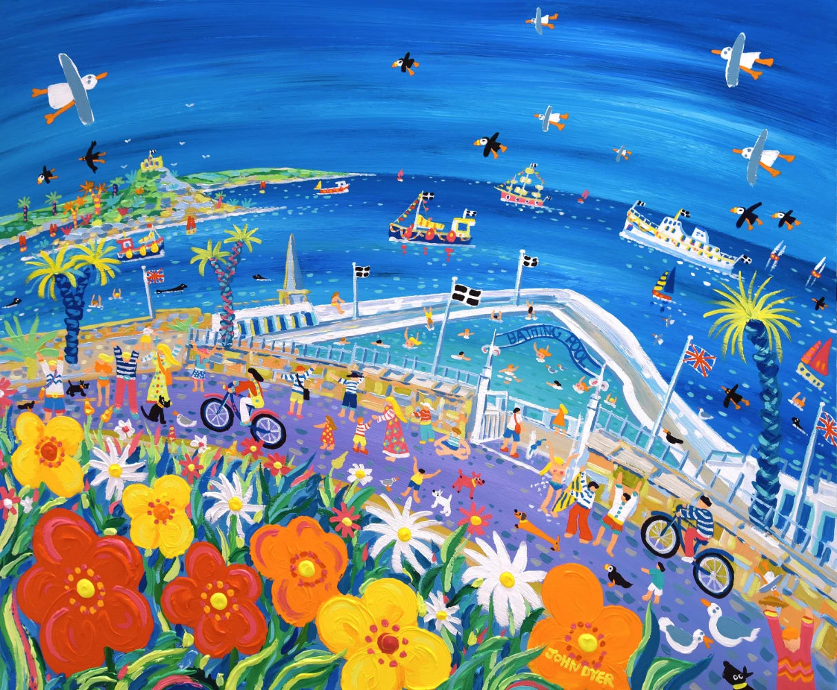 John Dyer Painting. A Day at the Bathing Pool, Penzance John Dyer
