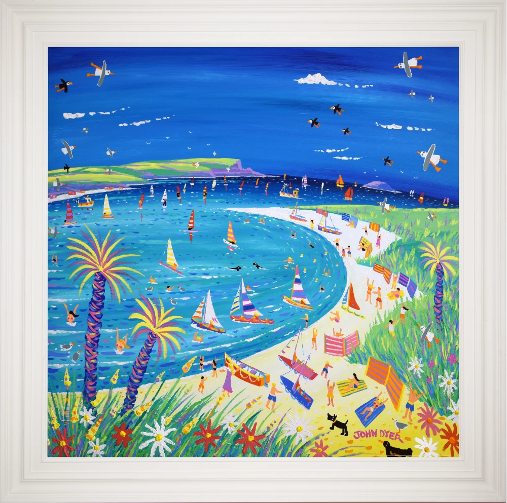 Original Painting by John Dyer. Hot Summer Fun at Rock, Daymer Bay John Dyer