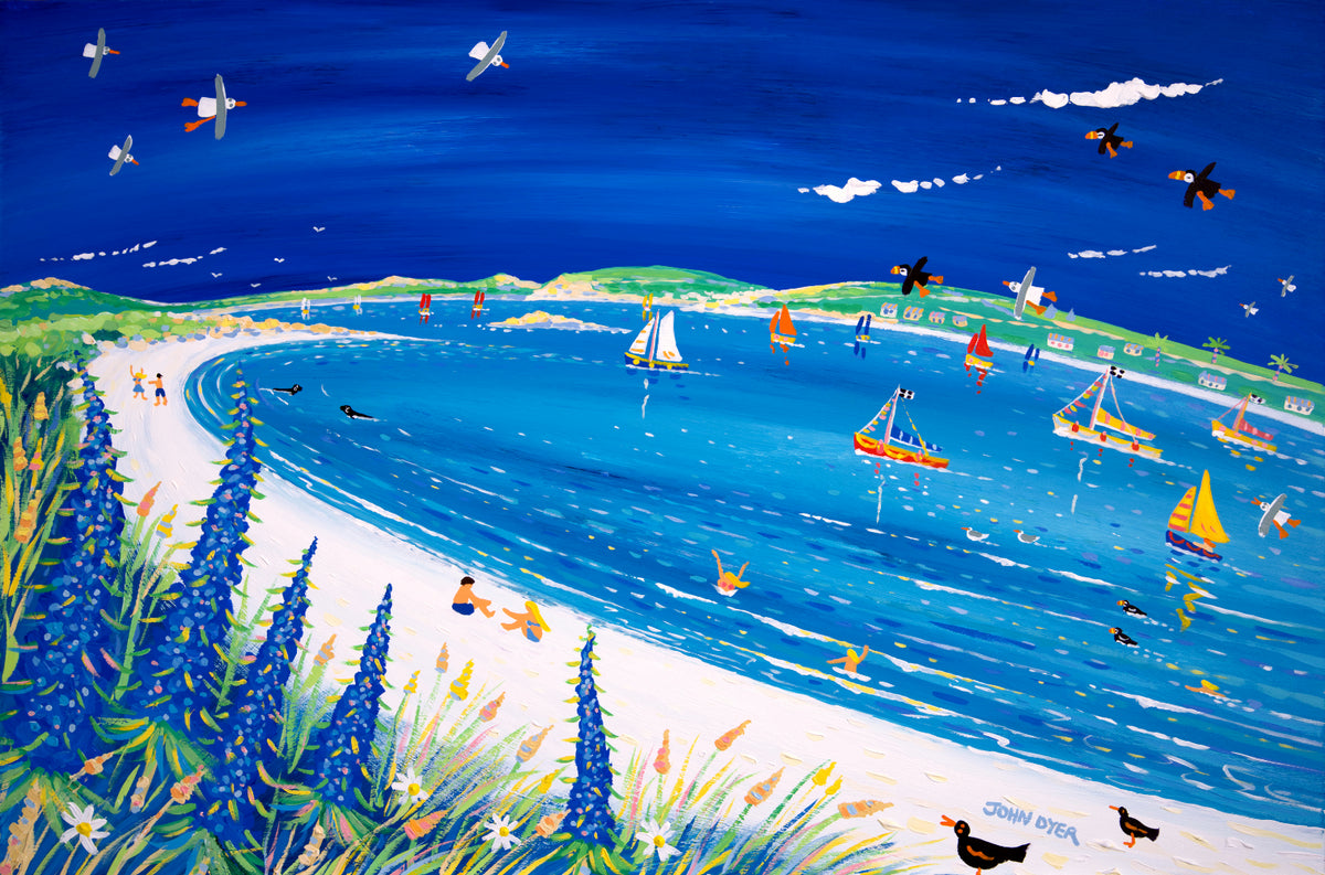 Painting by John Dyer. Echium Blue, Pentle Bay, Tresco