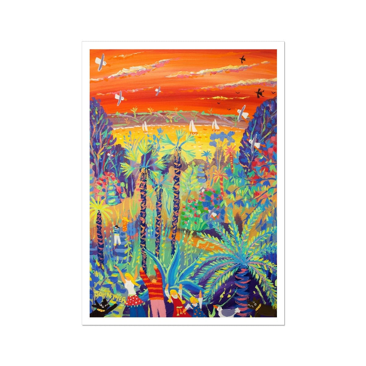 John Dyer Fine Art Print. Open Edition Cornish Art Print. 'Tropical Trebah Garden Sunset'. Cornwall Art Gallery John Dyer