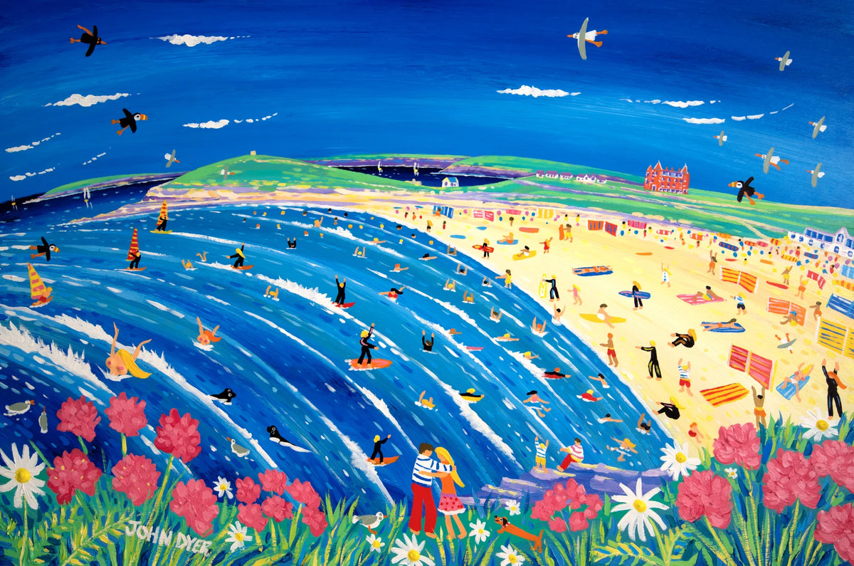Painting by John Dyer. Cornish Holiday, Fistral Beach, Newquay John Dyer