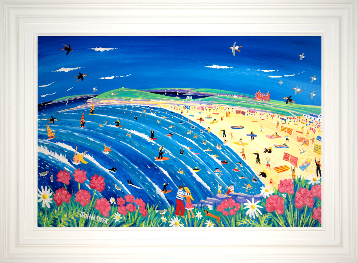 Painting by John Dyer. Cornish Holiday, Fistral Beach, Newquay John Dyer