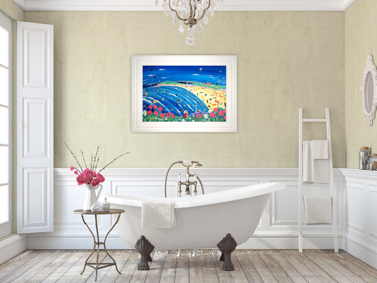 Painting by John Dyer. Cornish Holiday, Fistral Beach, Newquay