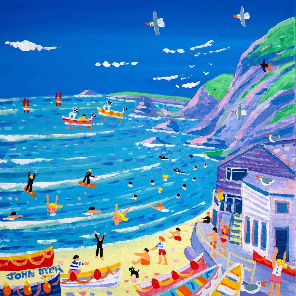 John Dyer Painting. High Tide,Trevaunance Cove John Dyer