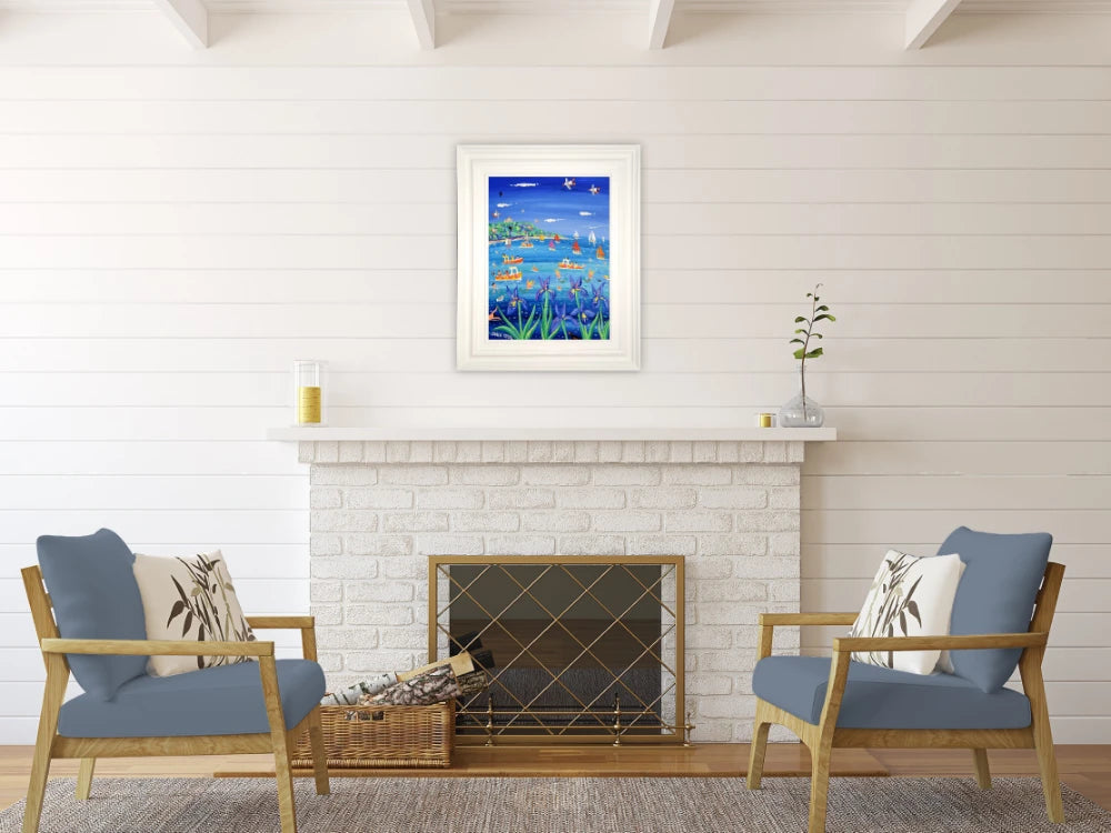 John Dyer Painting. Blue Irises and Mermaids, Castle Beach, Falmouth John Dyer