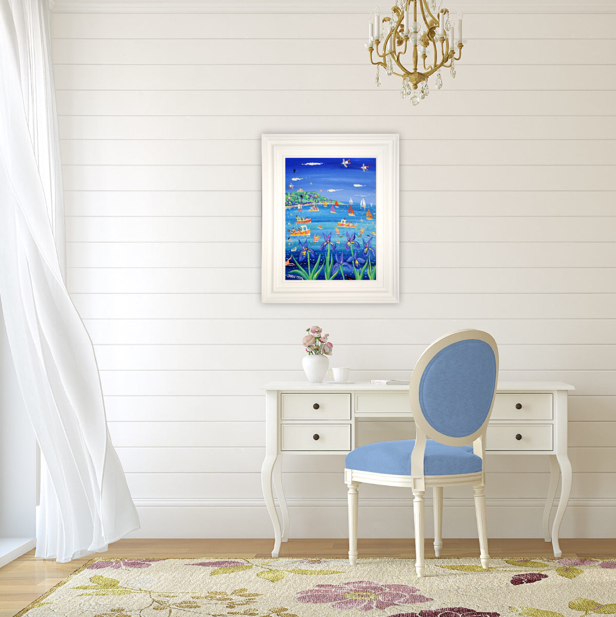 John Dyer Painting. Blue Irises and Mermaids, Castle Beach, Falmouth