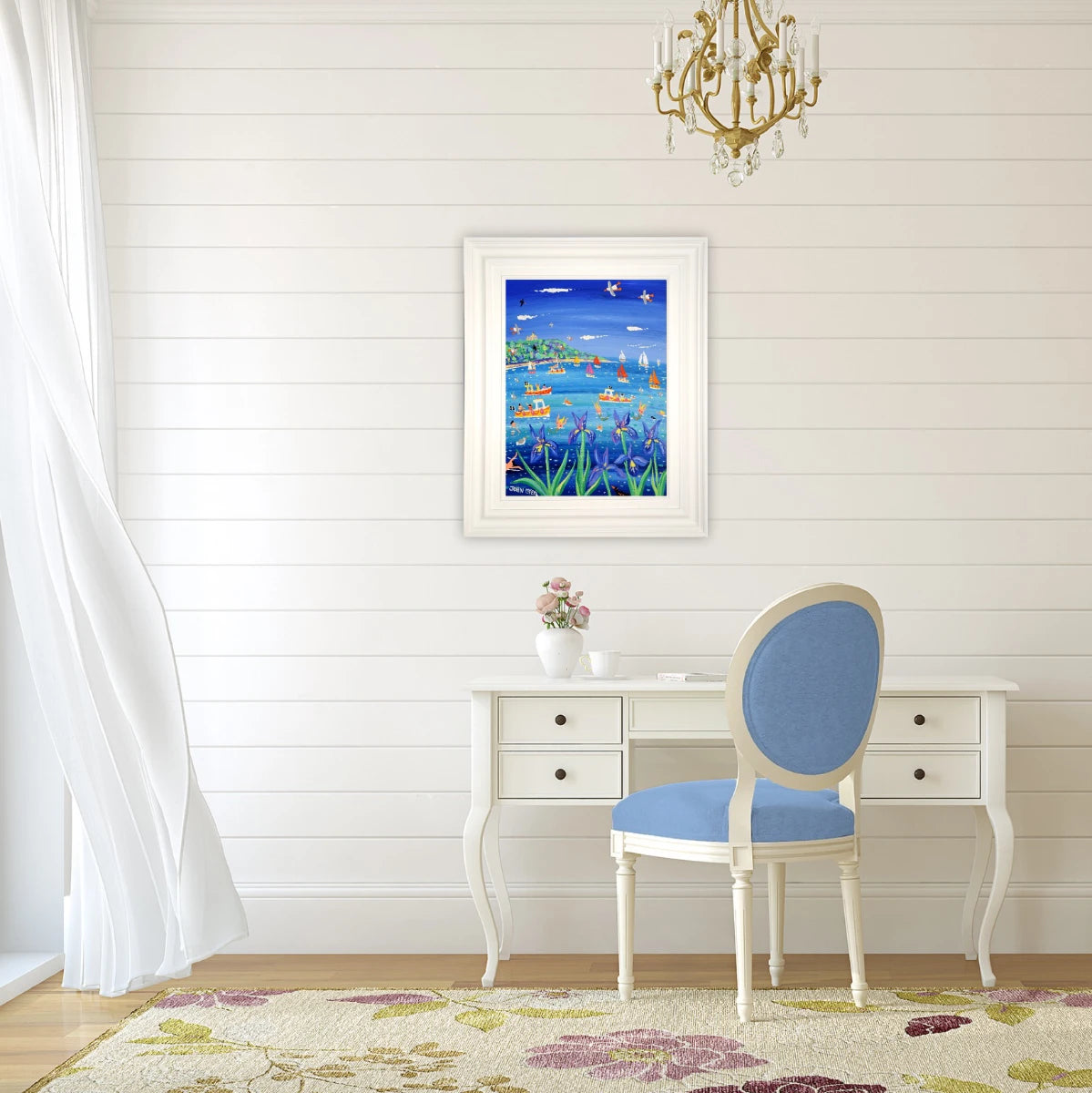 John Dyer Painting. Blue Irises and Mermaids, Castle Beach, Falmouth John Dyer