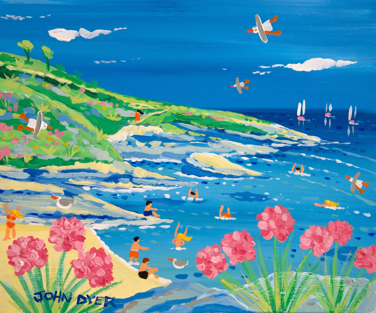 John Dyer Painting. Splashing about in Prussia Cove John Dyer