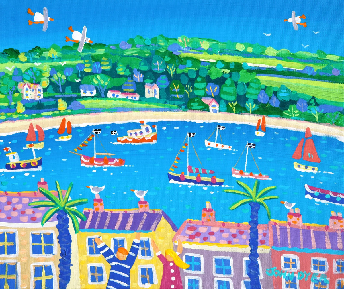John Dyer Painting. Boats on the River, Falmouth. John Dyer