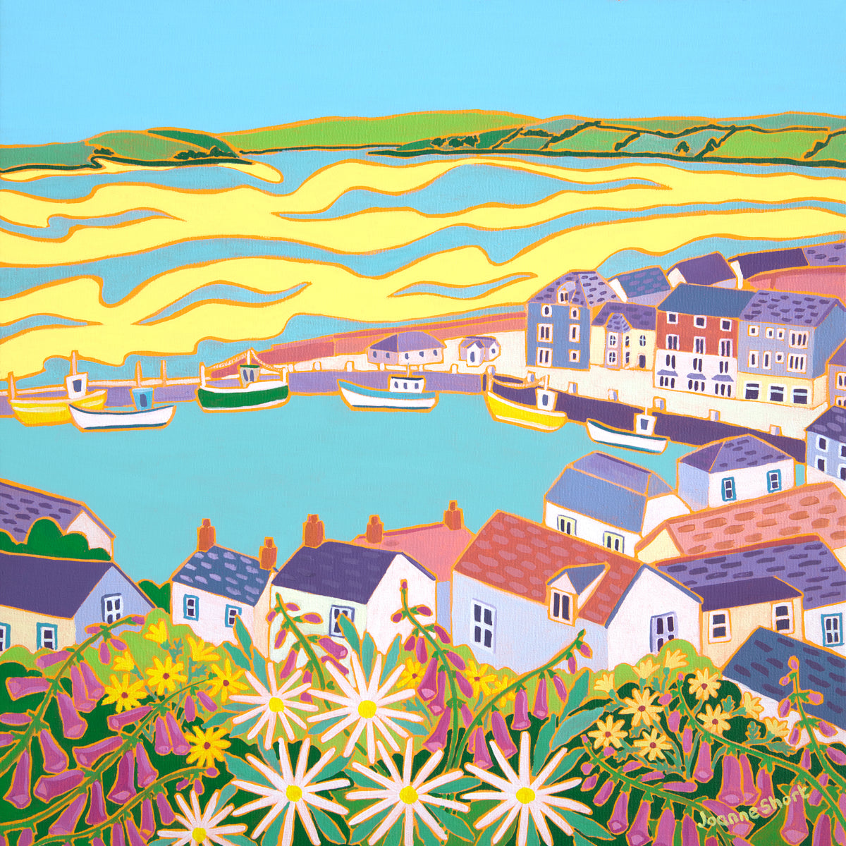 'Estuary View, Padstow',
18 x 18 inches, oil on canvas. Painting by Cornish Artist Joanne Short. Cornish Art from our Cornwall Art Gallery