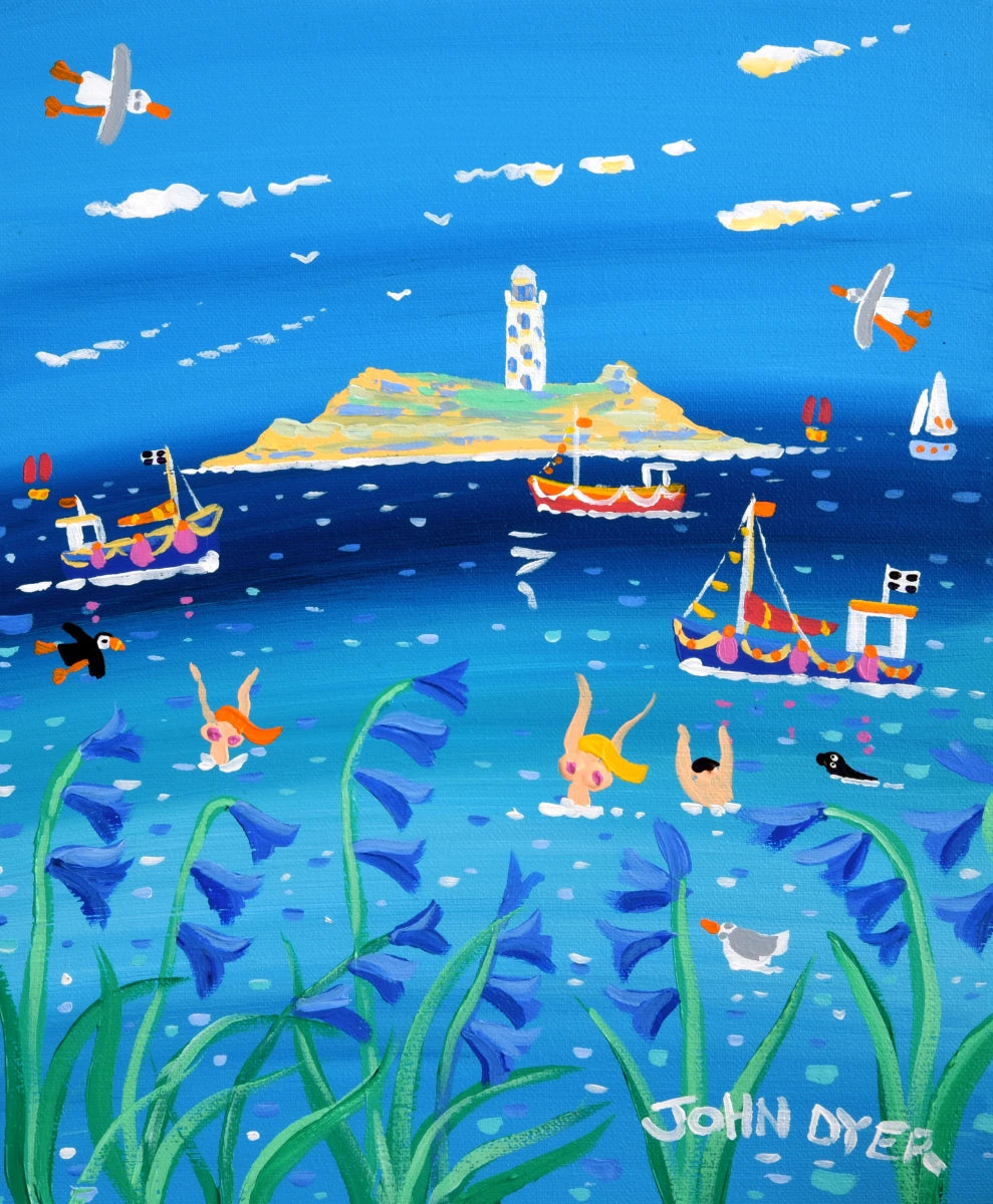 John Dyer Painting. Godrevy Bluebells John Dyer