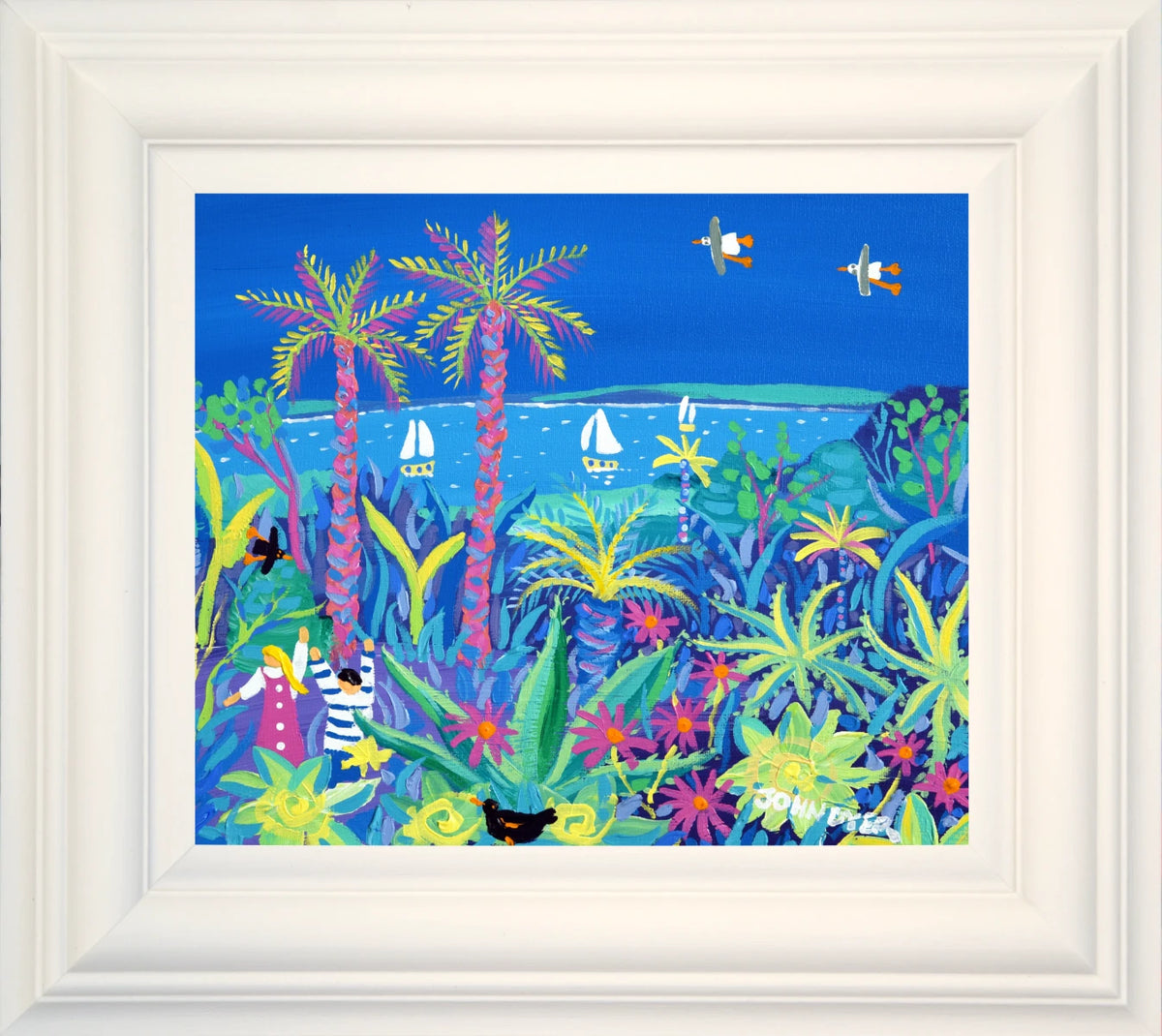 John Dyer Painting. Tropical Seaside Day, Tresco Abbey Garden John Dyer