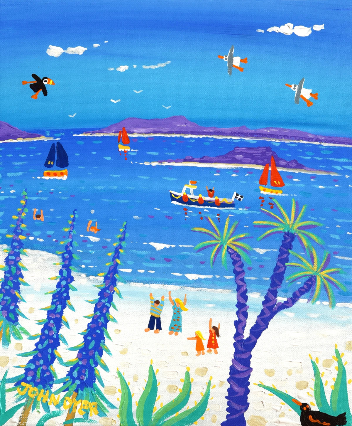 John Dyer Painting. Family Fun, Tresco John Dyer