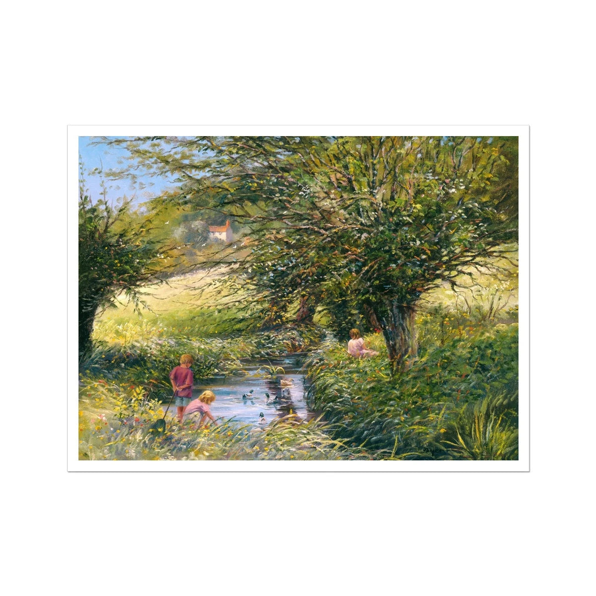 Ted Dyer Fine Art Print. Open Edition Somerset Art Print. 'Fishing in the Duck Pond'. Somerset Art Gallery Ted Dyer