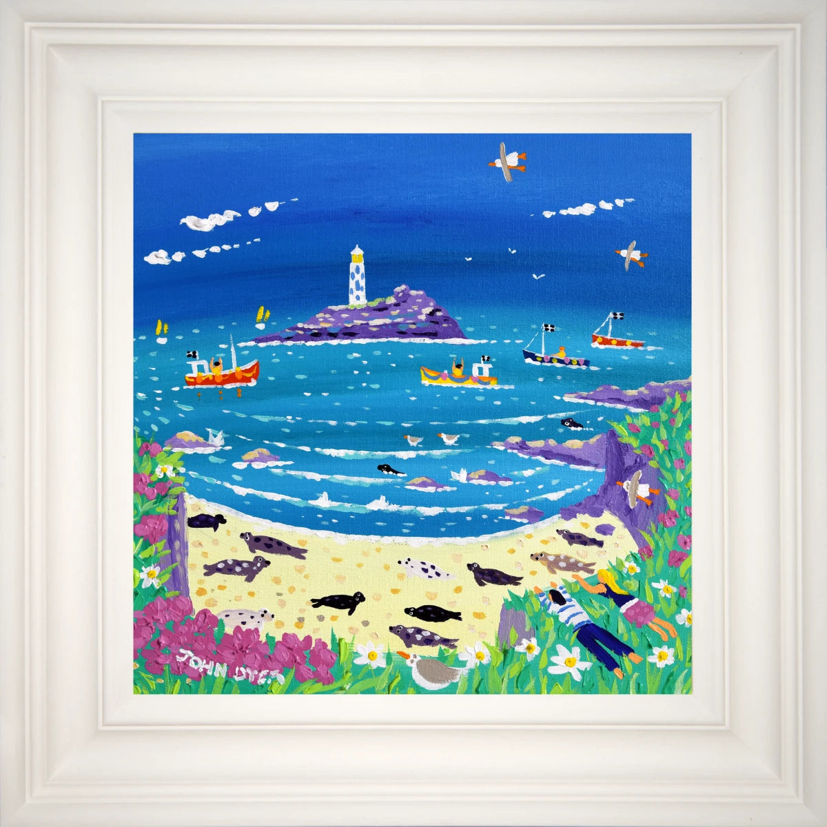 John Dyer Painting. Sneaky Peek at the Seals, Godrevy John Dyer