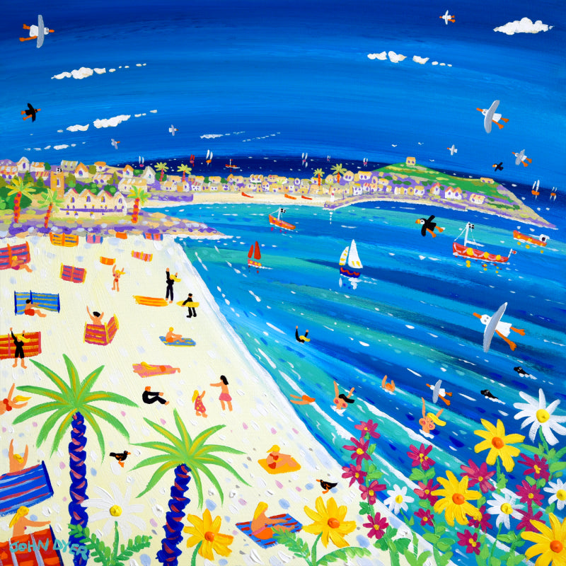 John Dyer Painting. Summer Fun on Porthminster Beach, St Ives