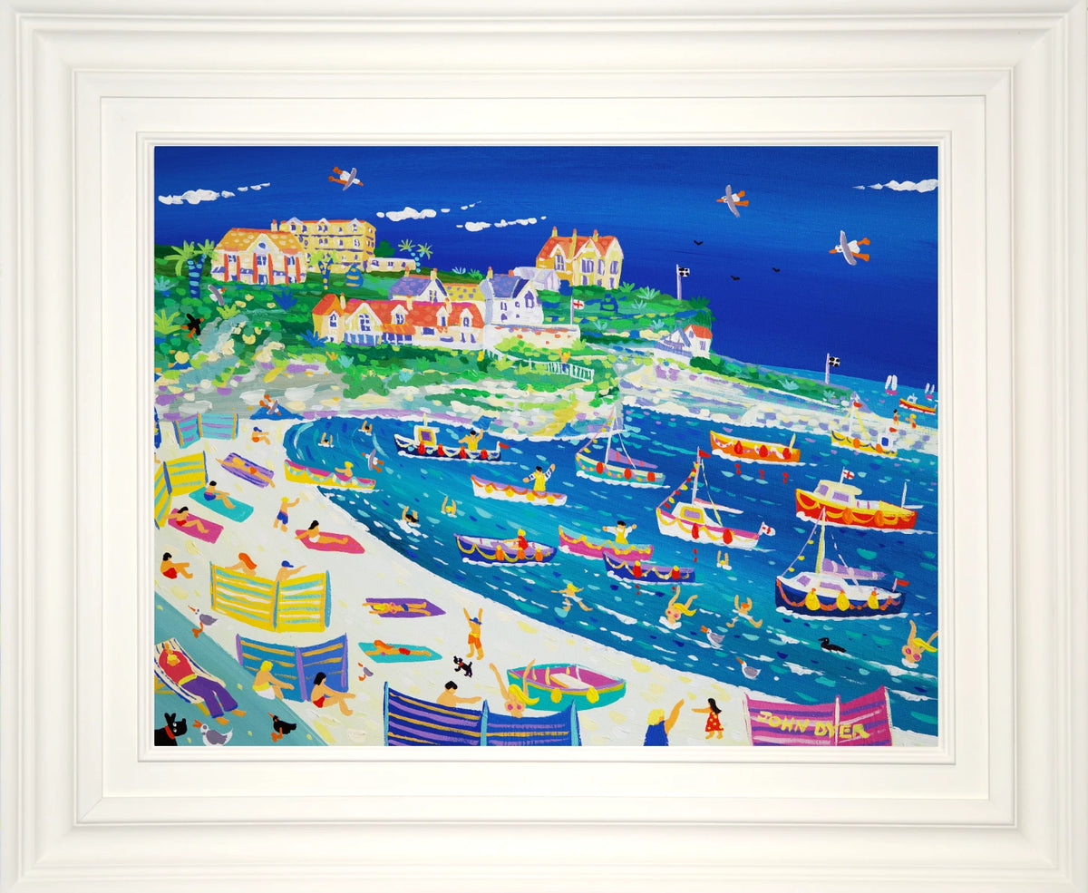 John Dyer Painting. Fun in the Harbour, Newquay John Dyer