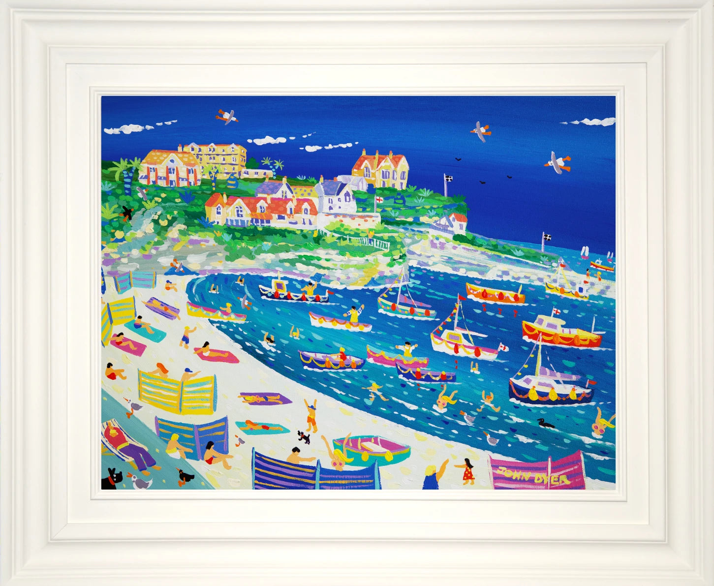John Dyer Painting. Fun in the Harbour, Newquay John Dyer