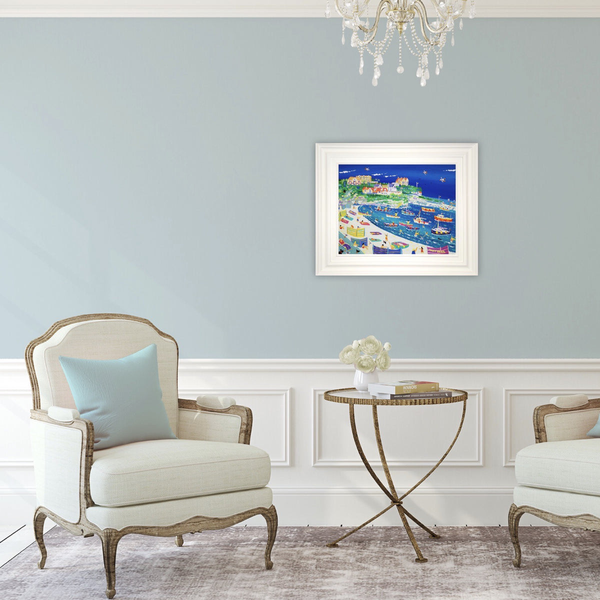 John Dyer Painting. Fun in the Harbour, Newquay