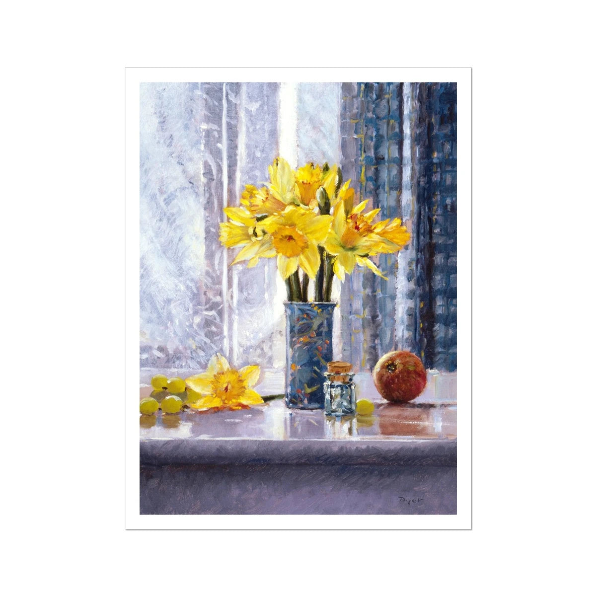 Ted Dyer Fine Art Print. Open Edition Cornish Art Print. 'Daffodils Still Life'. Cornwall Art Gallery Ted Dyer