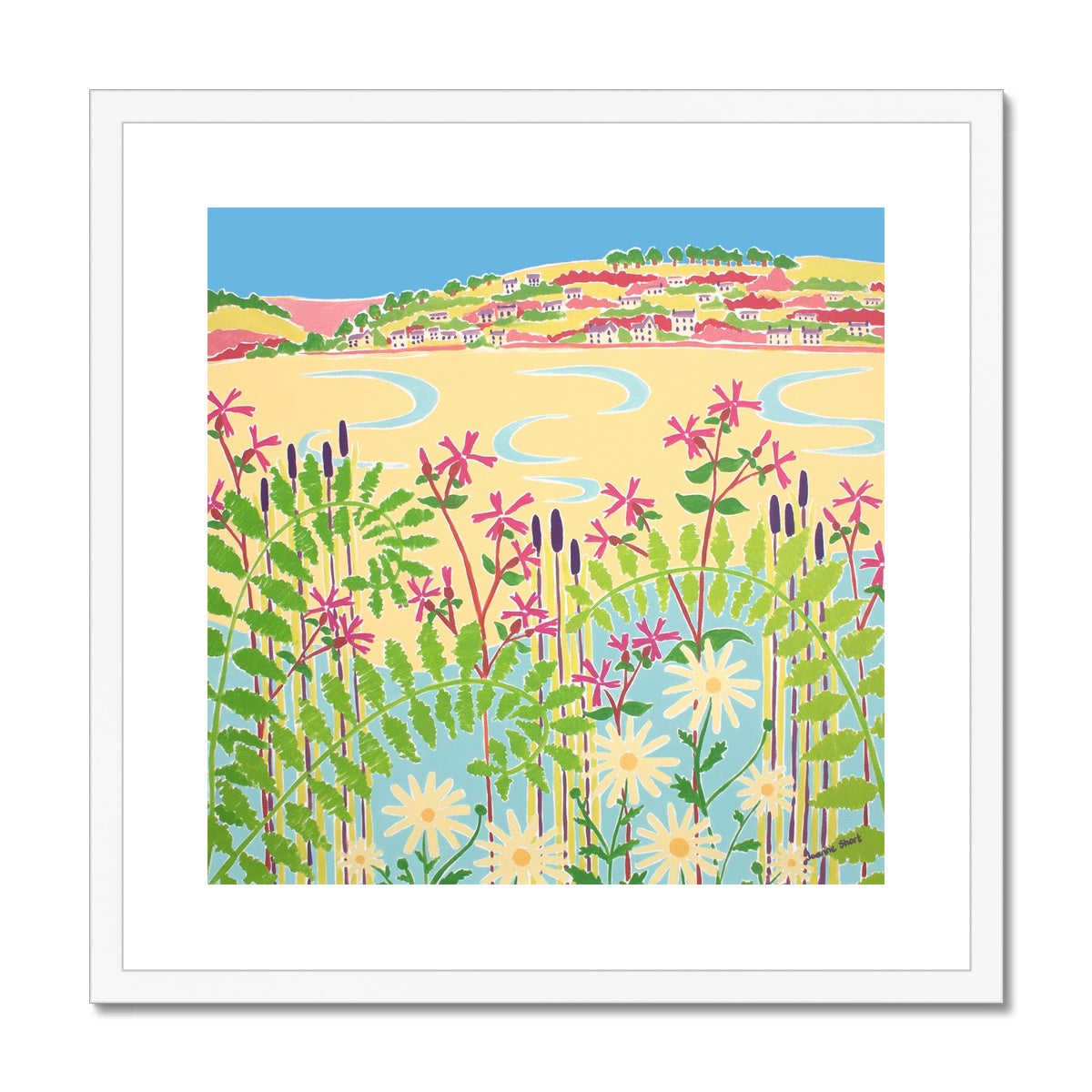 Joanne Short Framed Open Edition Cornish Fine Art Print. 'Pools in the Sand, Padstow, Camel Estuary, Rock'. Cornwall Art Gallery