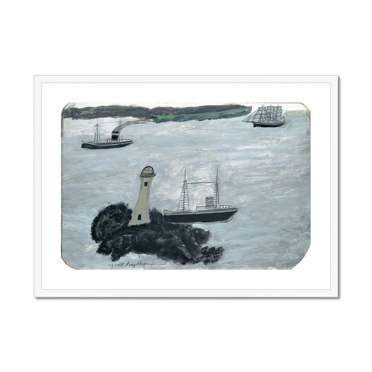 Alfred Wallis Framed Open Edition Cornish Art Print. 'Against Longships, Fog'. Cornwall Art Gallery Historic Art