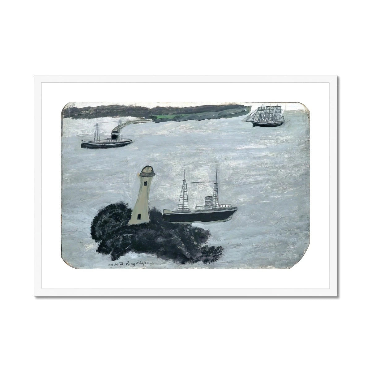 Alfred Wallis Framed Open Edition Cornish Art Print. 'Against Longships, Fog'. St Ives Cornwall Art Gallery Historic Art Alfred Wallis
